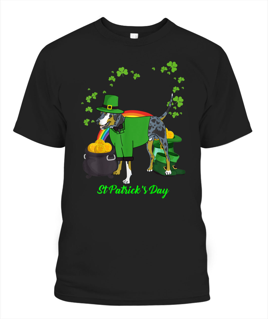 American Leopard Hound Dog Shamrock St Patricks Day Unisex T Shirt | Full Size | Adult | Black | D1730