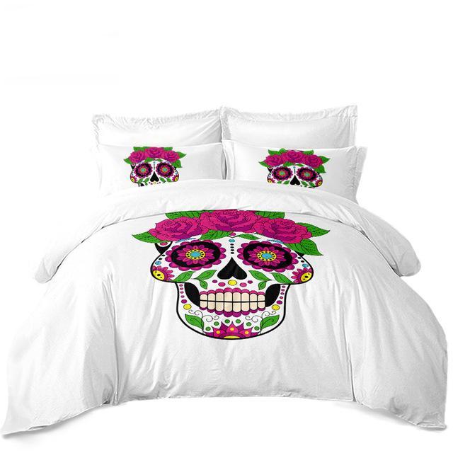 Sugar Skull Bedding Set Ladies Sweet Duvet Cover Flower Print Halloween Bed Cover Pillowcase Soft Bedclothes Home Decor