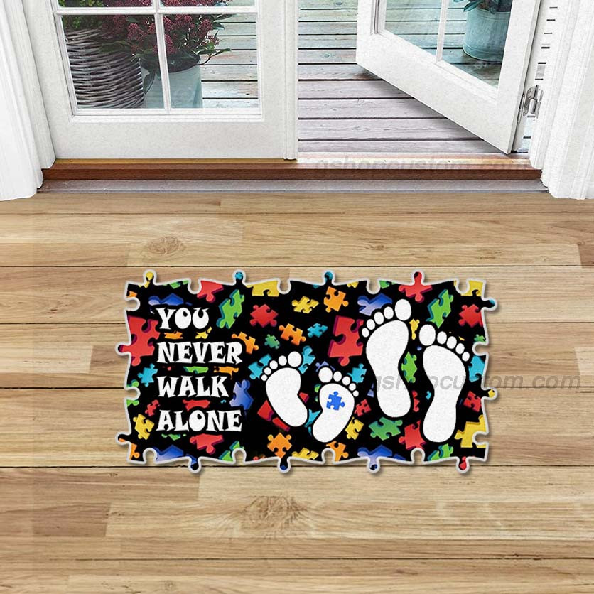 You Never Walk Alone Autism Awareness 3D Rug Doormat Gifts For Son – Autism Puzzel Shaped Doormat Carpet – Sdm-A0071