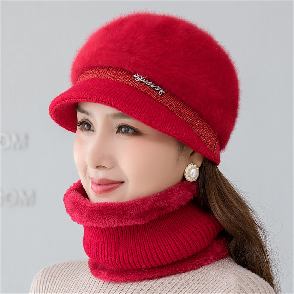 New Women Winter Hat Keep Warm Cap Fashion Hat And Scarf Set Warm Hats For Women Casual Rabbit Fur Winter Brim Knitted Hat alx