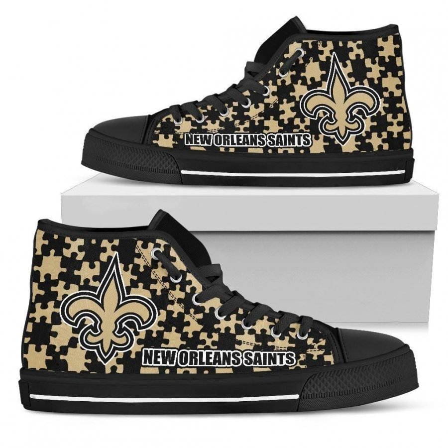 Puzzle Logo With New Orleans Saints High Top Shoes #503