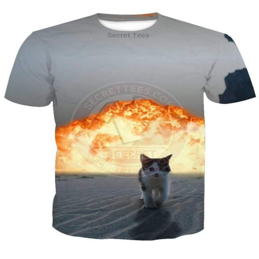 Cat Explosion Cutest Kitten Walking Away From a Fiery Explosion 3D T-shirt