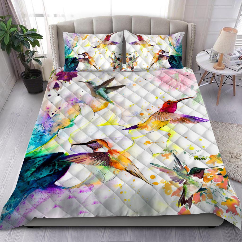 Hummingbird and Flowers Quilt Bedding Set By ML DD06182002
