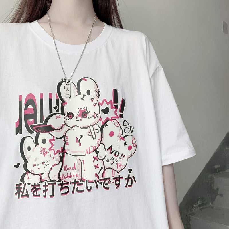 Kawaii Japanese Black White Tshirt Print Dont Play Rabbit