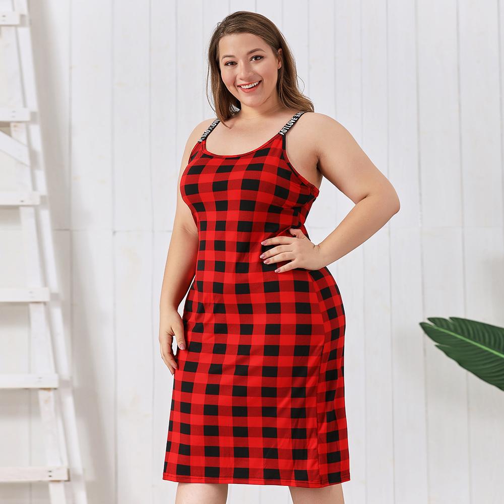 4xl Large Size Women Pajama Sleeping Dress for Women’s Spring and Summer Red Color Plaid Design Sexy Night Dress Women Clothes alx