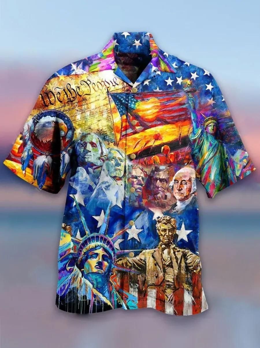 The World Abstract Aloha Hawaiian Shirt Colorful Short Sleeve Summer Beach Casual Shirt For Men And Women