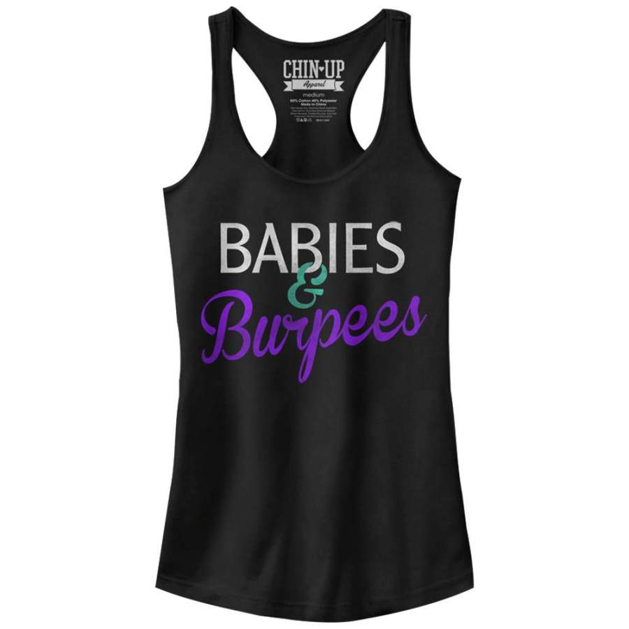 CHIN UP Junior’s Babies and Burpees  Racerback Tank Black