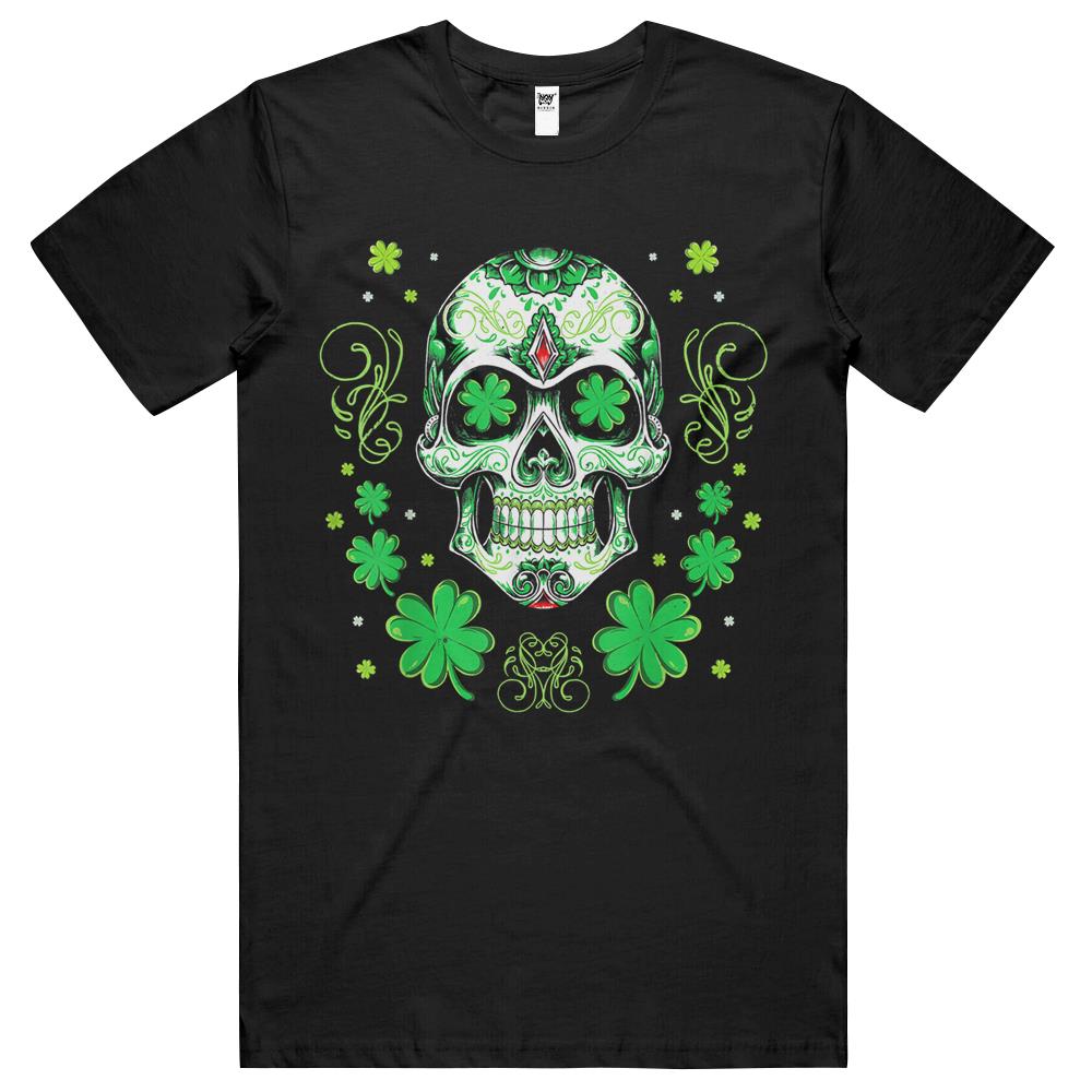 Sugar Skull Shamrock With Leopard Turban St. Patrick’S Day T Shirts