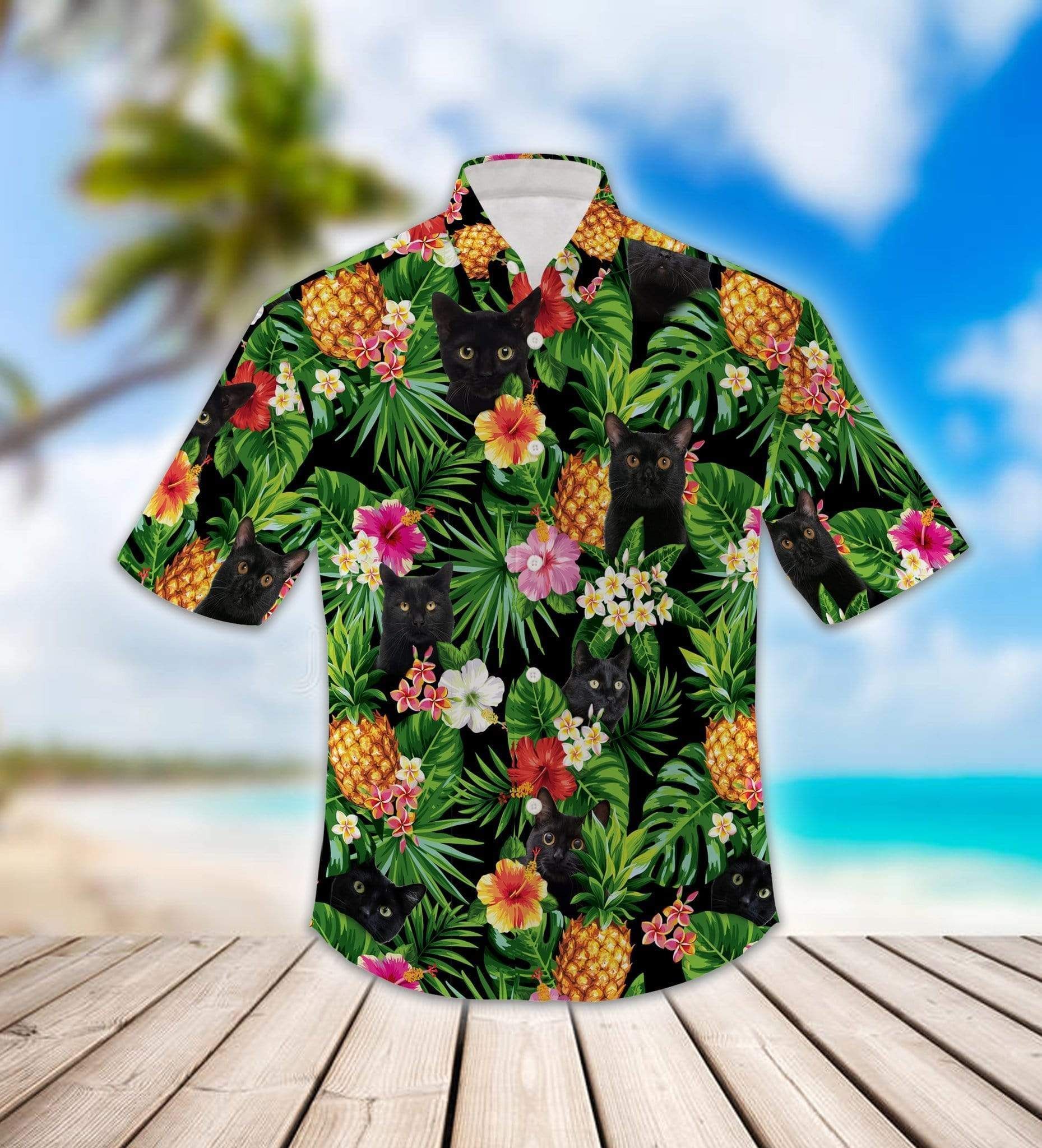 Cover Your Body With Amazing Black Cat Pineapple Tropical Hawaii Aloha Shirts Ha13951