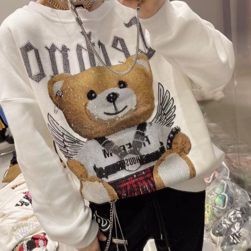 2022 Spring and Autumn Women’s Hoody Fashion Brand Heavy Embroidery Hot Drilling Letter Bear Pattern Brushed Loose Sweatshirts alx