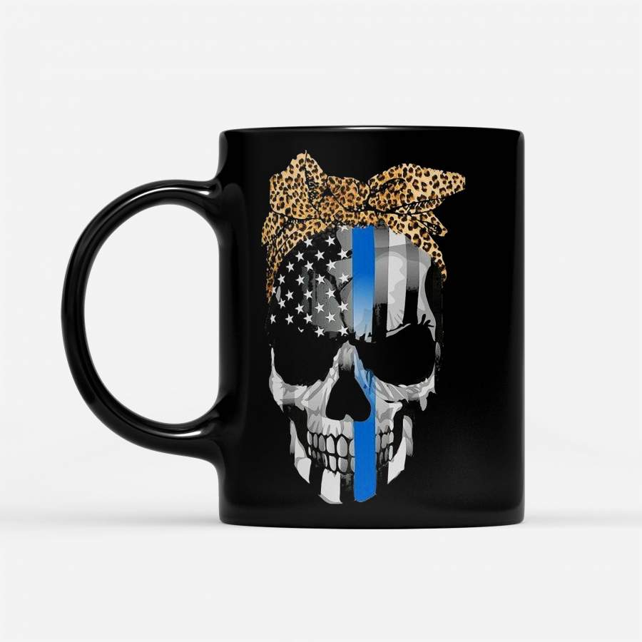 Blue Line Skull Leopard Bow – Black Mug