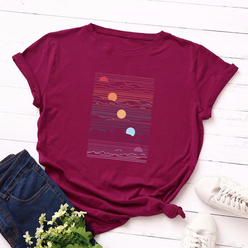 Summer Women Tshirt Cotton Versatile 5XL Casual Fashion Short Sleeve Sunrise Graphic Print T Shirt Funny Women Tee Tops alx