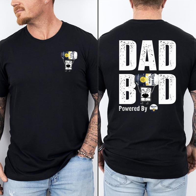 Dad Bod Powered by Corona Extra Beer T-Shirt – Sweatshirt – Hoodie, Drinking Graphic Tee, Funny Corona Extra Beer Lover Tee for Dad Bod, Fathers Day Shirt, Drinking Humor Men’s Graphic Tees
