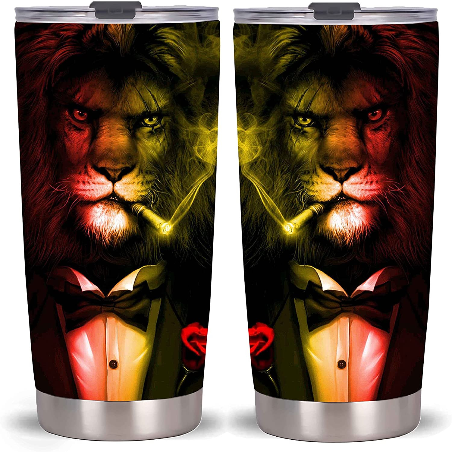 Vacuum Insulated Stainless Steel Tumbler 20 Oz Durable Insulated Coffee Cup With Skull Pattern Lion Gentleman Tumbler