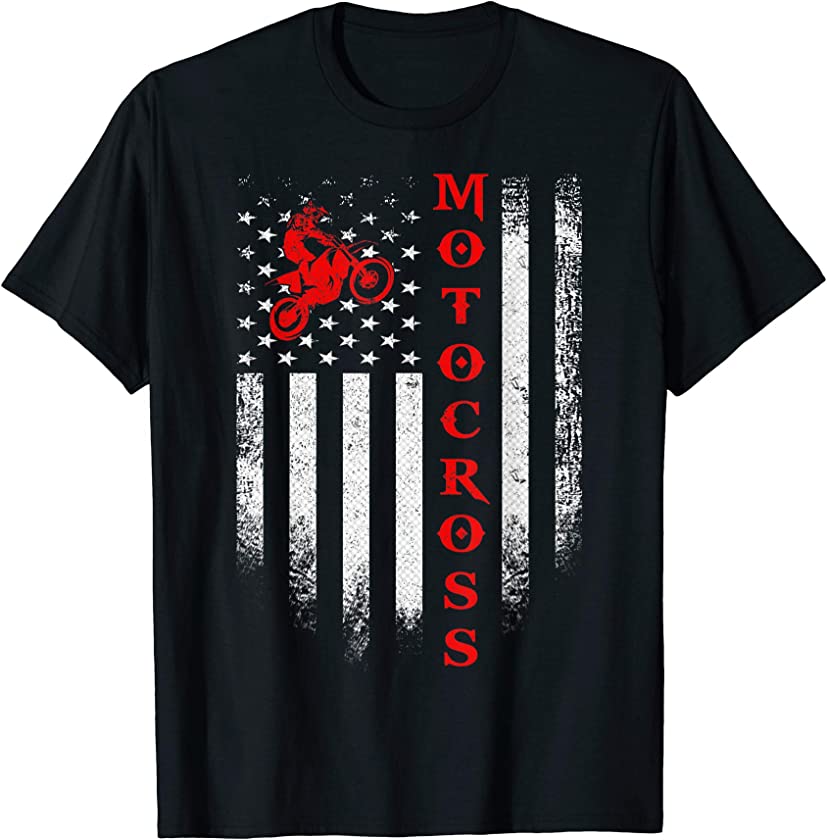 Vintage USA Motorcross Dirt Bike American Flag Patriotic T-Shirt