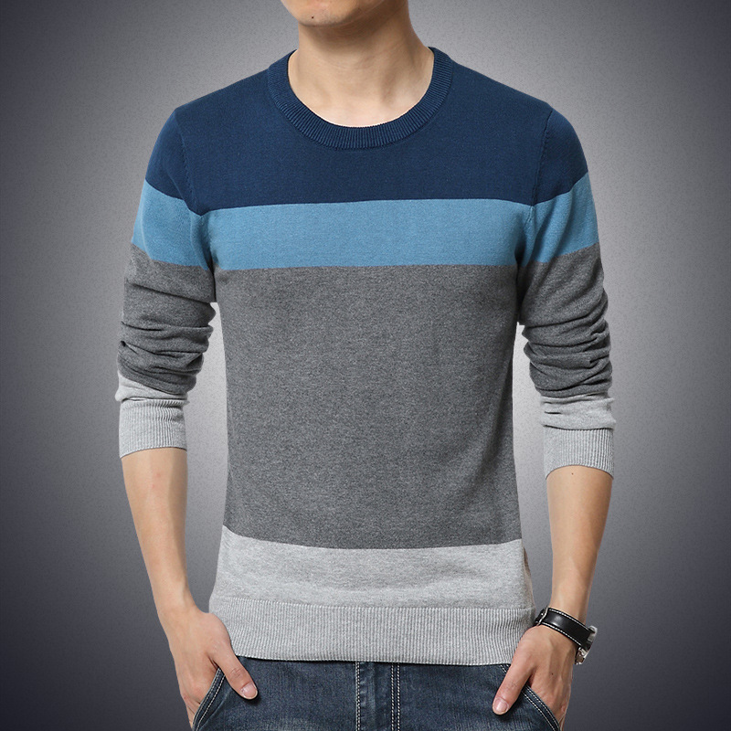 Casual Men’s Sweater O-Neck Striped Slim Fit Knittwear 2022 Autumn Mens Sweaters Pullovers Pullover Men Pull Homme M-3XL alx