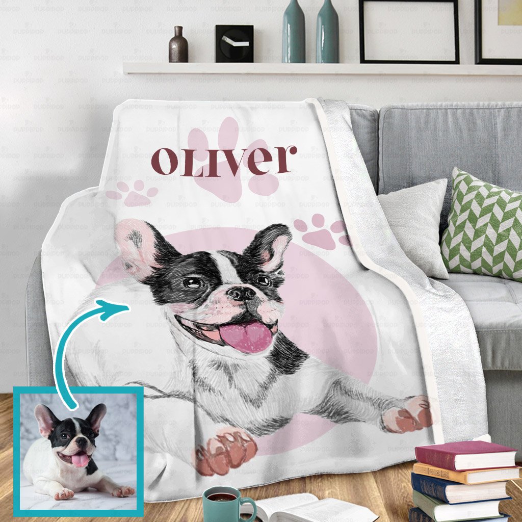 Personalized Dog Gift Idea – Sketching Color Puppy And Paw For Puppy Lovers – Fleece Blanket