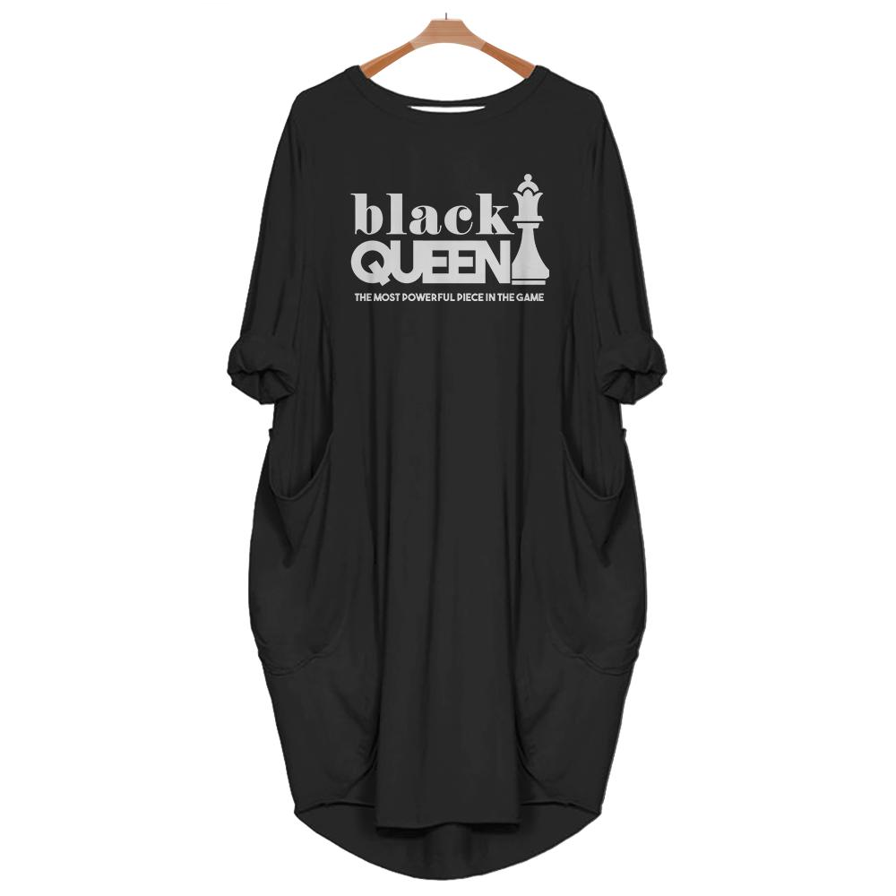 Black American Gift Black Queen The Most Powerful Piece In The Game Dress For Women Blackity Black Black Africa Batwing Pocket Dress Black And Proud 365 Black History Themed T Shirts