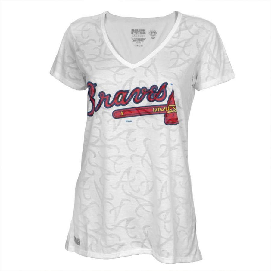 Atlanta Braves – Large Logo Juniors Burnout V-Neck T-Shirt