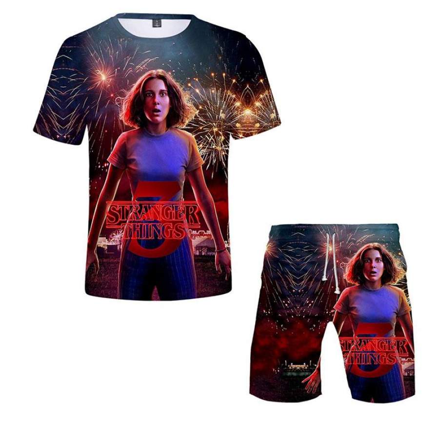 Stranger Things T-shirts tee Short Sleeve Beach shorts Two Piece Set