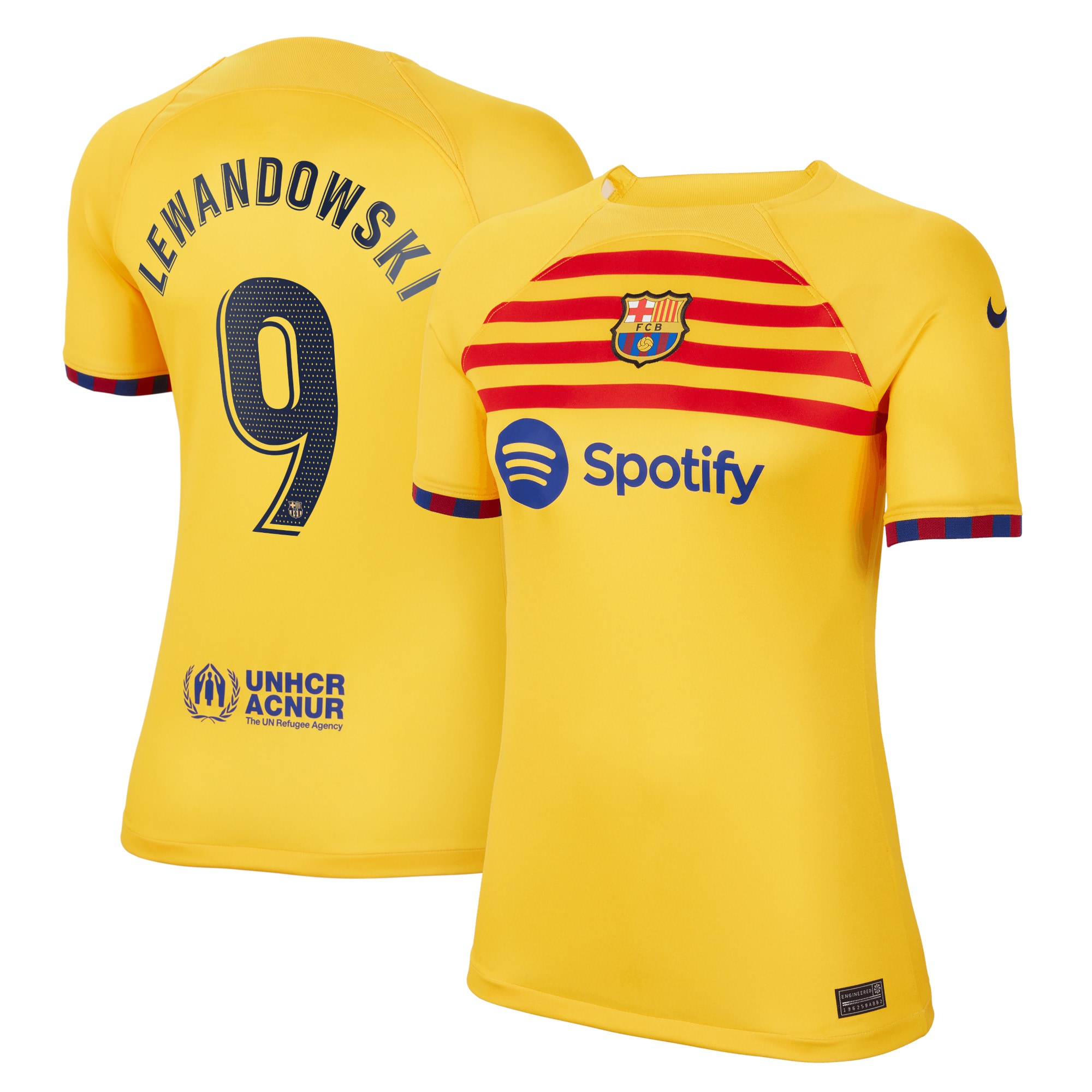 Robert Lewandowski Barcelona Women's 2022/23 Fourth Breathe Stadium Replica Player Jersey – Yellow