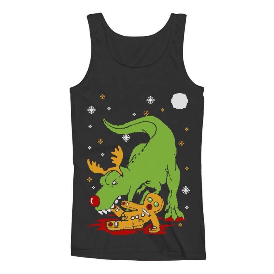 T-Rex Biting Gingerbread Ugly Christmas Women Tank Top