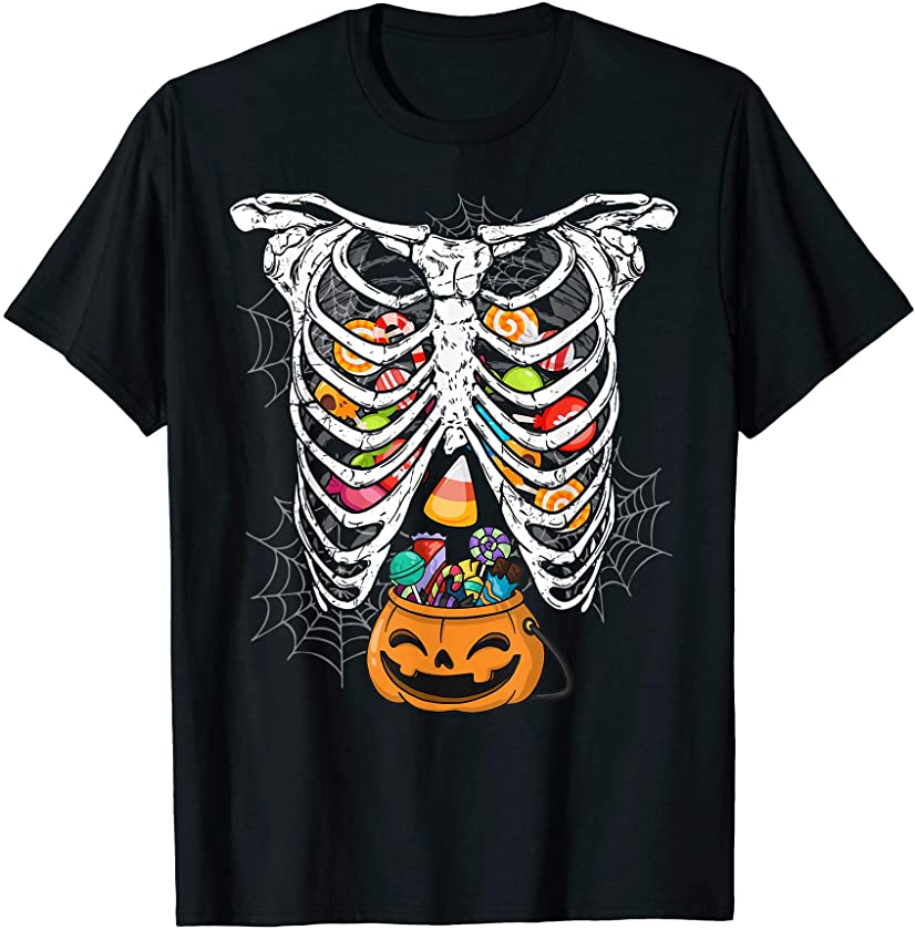 Skeleton Rib Cage X-ray Candy Funny Halloween Clothing T-Shirt