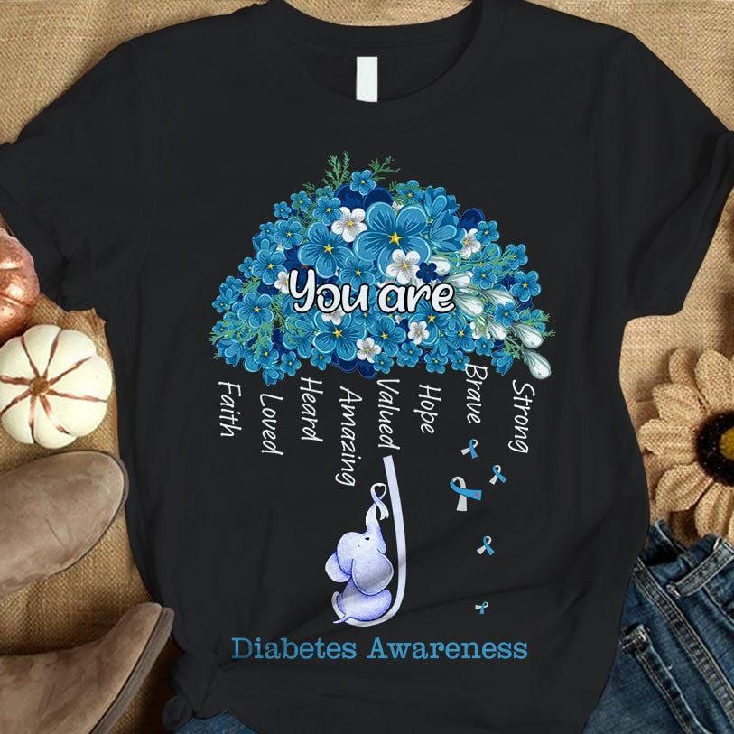 You Are Strong Brave, Umbrella & Elephant, Funny Diabetes Awareness Support Shirt