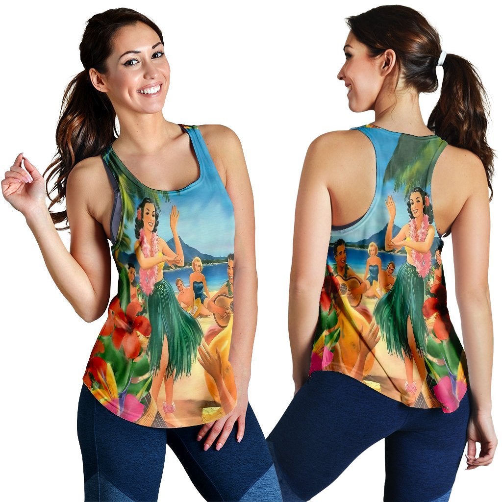 Hawaii Hula Sing Dance On Beach Racerback Tank Ha82886