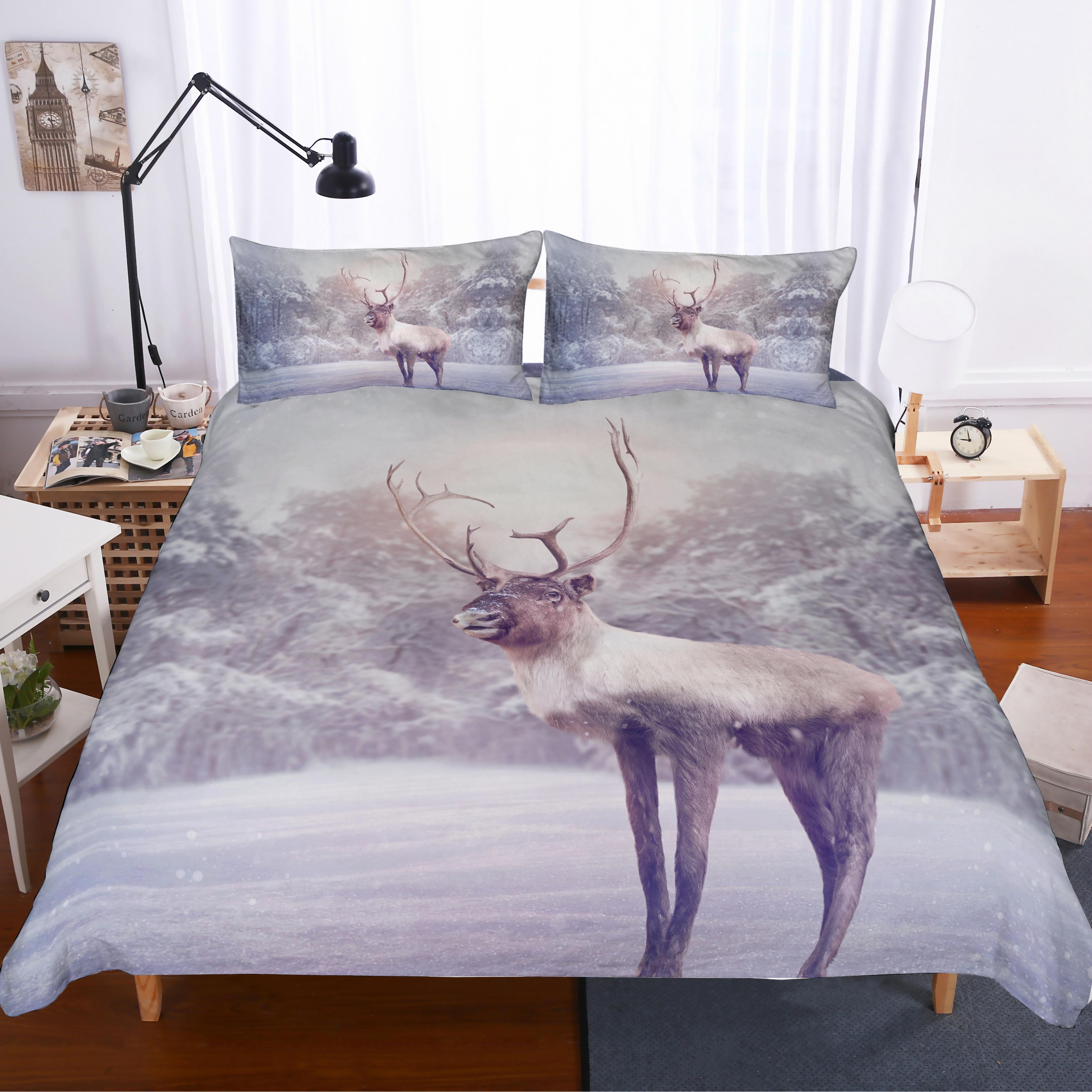 3D Snowfield Animals Reindeer Quilt Cover Set Bedding Set Pillowcases 33