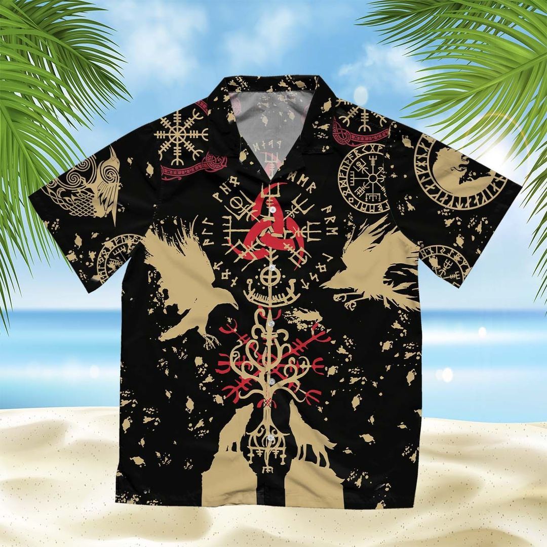 Viking Pattern Black Unique Design Hawaiian Shirt Dhc18063661