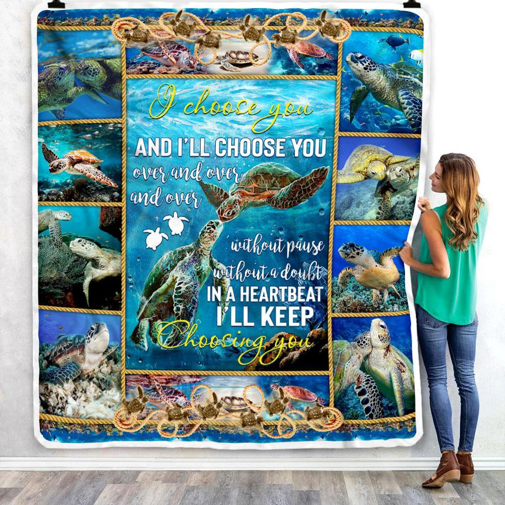 Couple Sea Turtle Customize Design, Personalized Fleece Blanket Print 3D