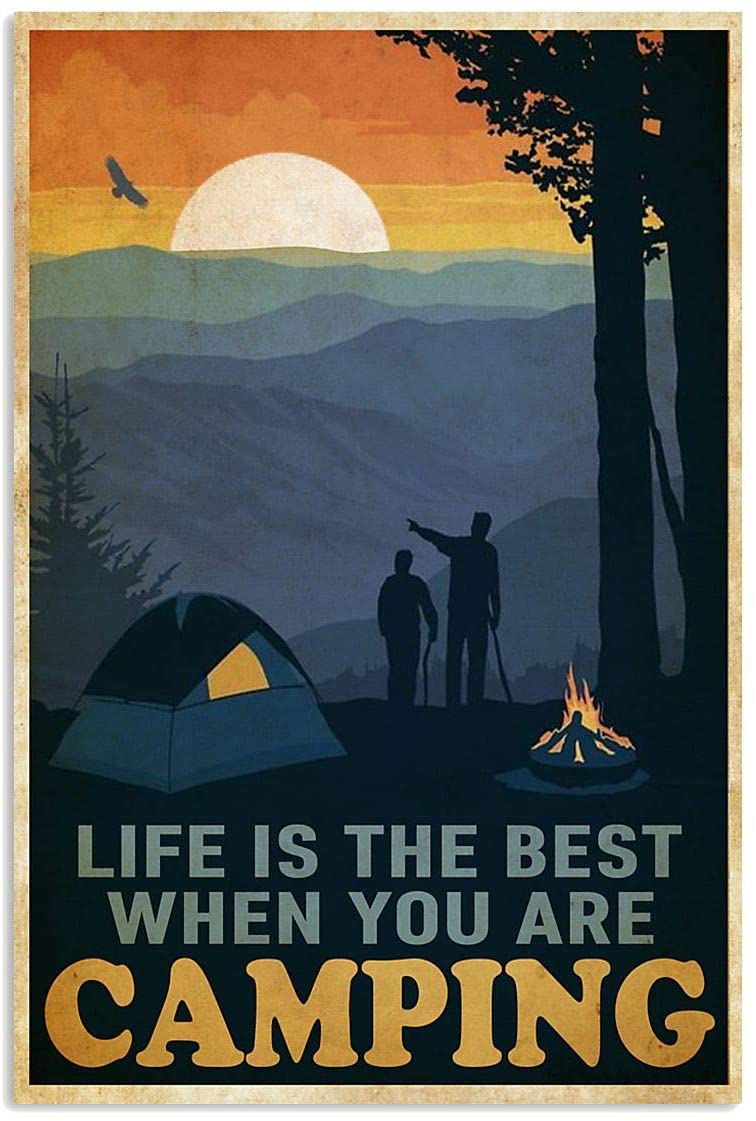 Vintage Camping – Life Is The Best When You Are Camping Poster Art Print      Home Decor Gift For Men Women Family Friend On Birthday Xmas