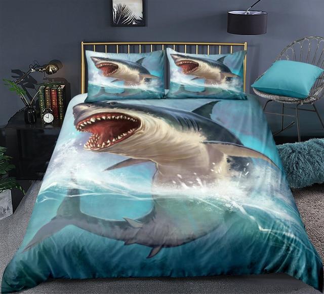 3D Ocean Blue Shark Bedding Set