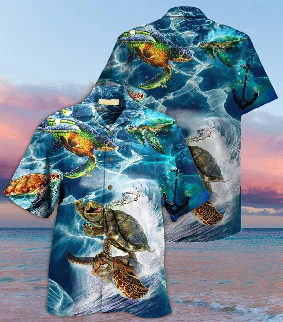 Sea Turtle Beach Print Polyester Hawaii Shirt Ha68657