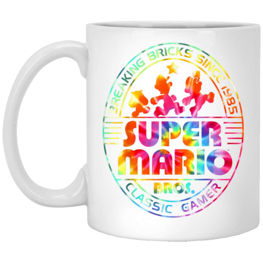 Super Mario Brick Break 85 Tie Dye Logo Graphic White Mugs