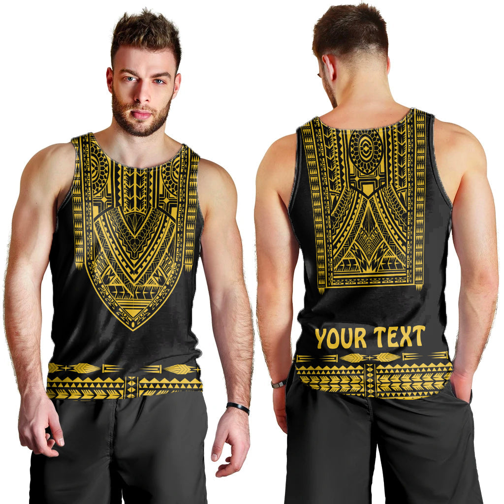 Custom Personalised Polynesian Men Tank Top Dashiki With Polynesian Tattoo Royal Golden Version Lt14