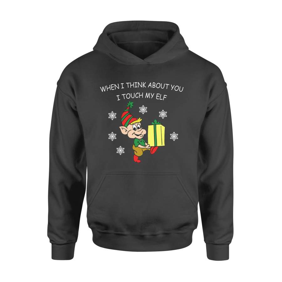 Christmas Gift Idea Adorable Goblin Boy Carrying Christmas Gift Box Walking In The Snow When I Think About You I Touch My Elf – Standard Hoodie
