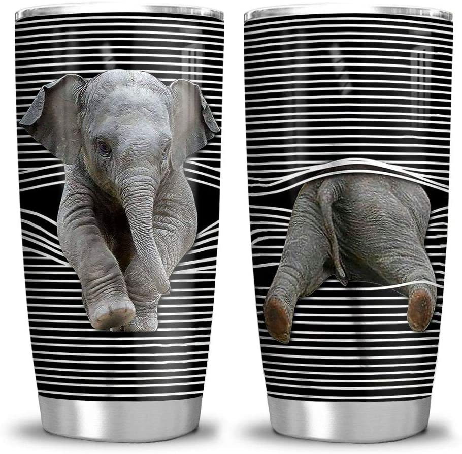 20 Oz Tumbler 20Oz Elephant  Lover Elephant Gift Tumbler Cup With Lid, Double Wall Vacuum Sporty Thermos Insulated Travel Coffee Mug