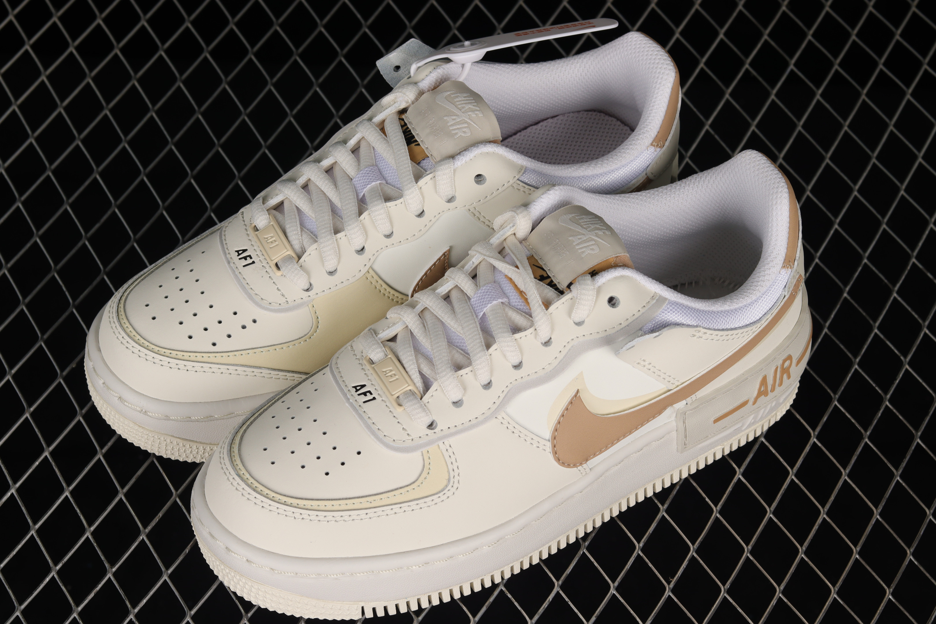 Nike Air Force 1 Low Shadow Sail Fossil Light Bone Sneakers, Women SNK932674596