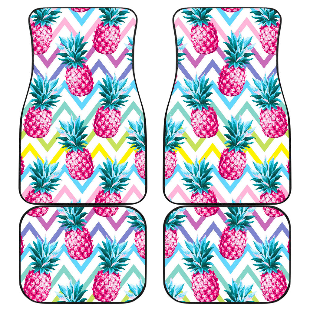 Neon Zig Zag Pineapple Pattern Print Front And Back Car Floor Mats, Front Car Mat