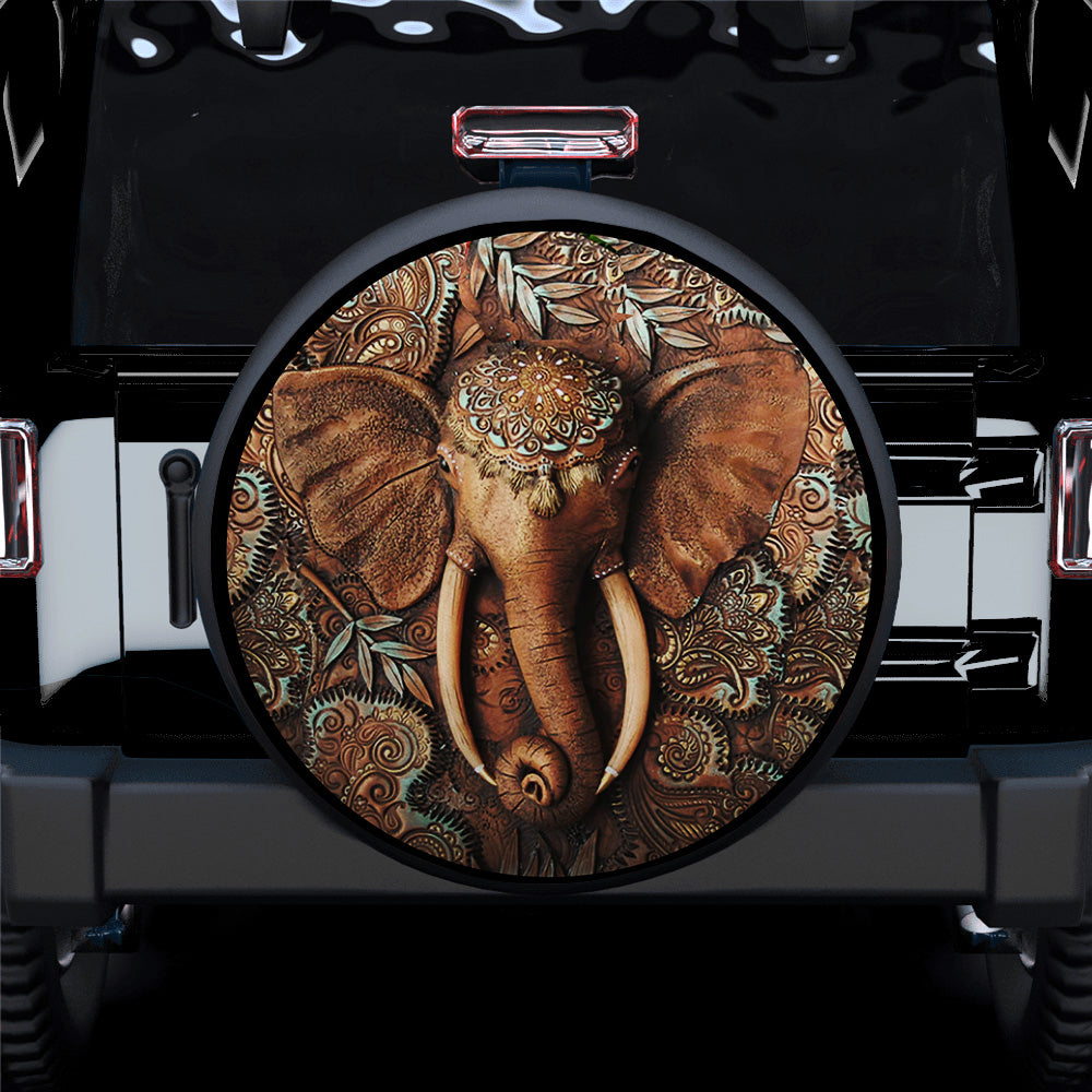 Elephant Wooden Style Car Spare Tire Covers Gift For Campers