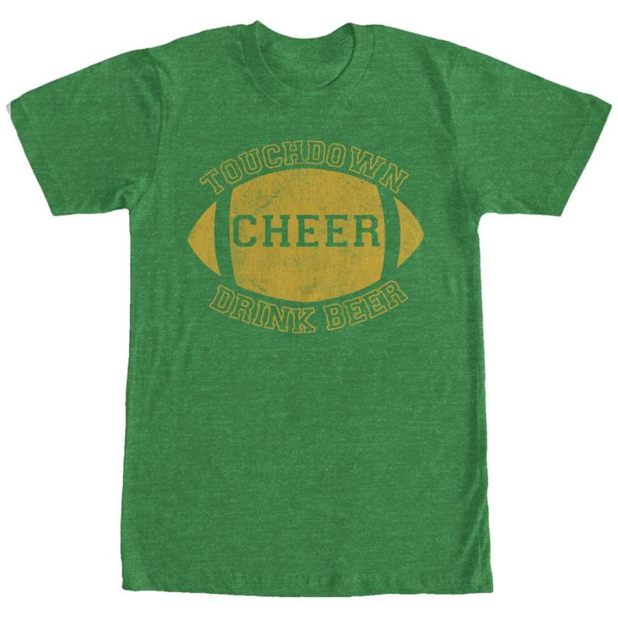 CHIN UP Men’s Football Touchdown Cheer Drink Beer  T Shirt Kelly Heather S