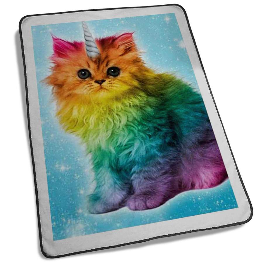 Unicorn Rainbow Cat Kitten Fleece Blanket