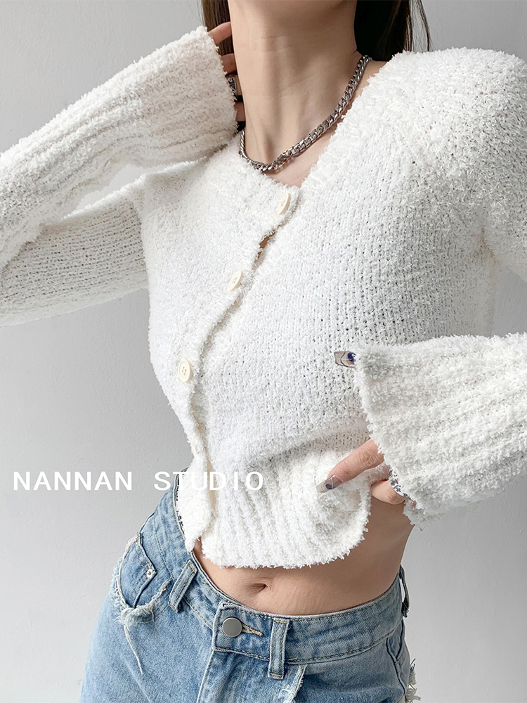 White Color Women Autumn Knitwear Irregular Single Breasted Short Knitted Cardigan Coat Female Harajuku Sweater 2022 Autumn New alx