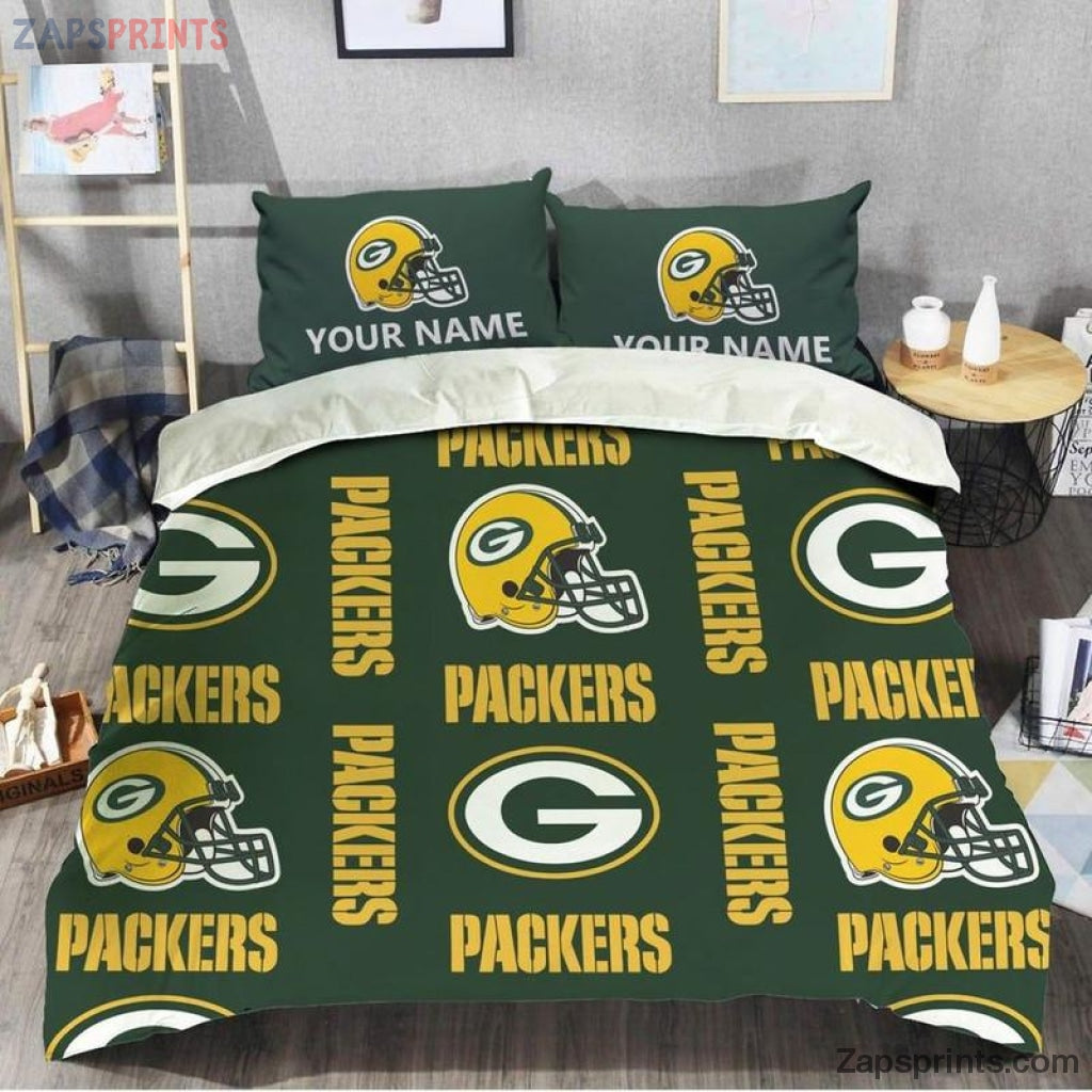 Green Bay Packers Logo And Helmet V19 3D Printing Bedding Set Gift For Fan Football Lovers