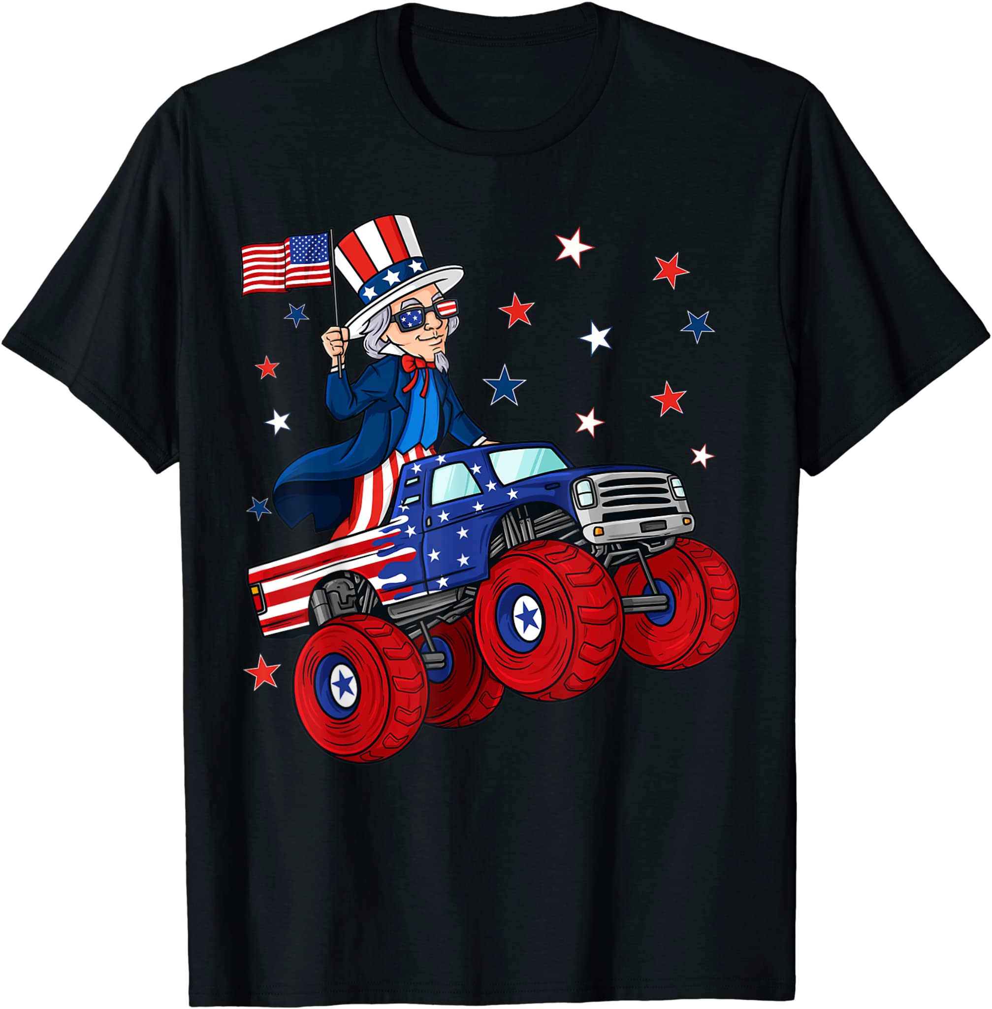 Uncle Sam Riding Monster Truck 4th Of July Funny Boys Kids T-Shirt