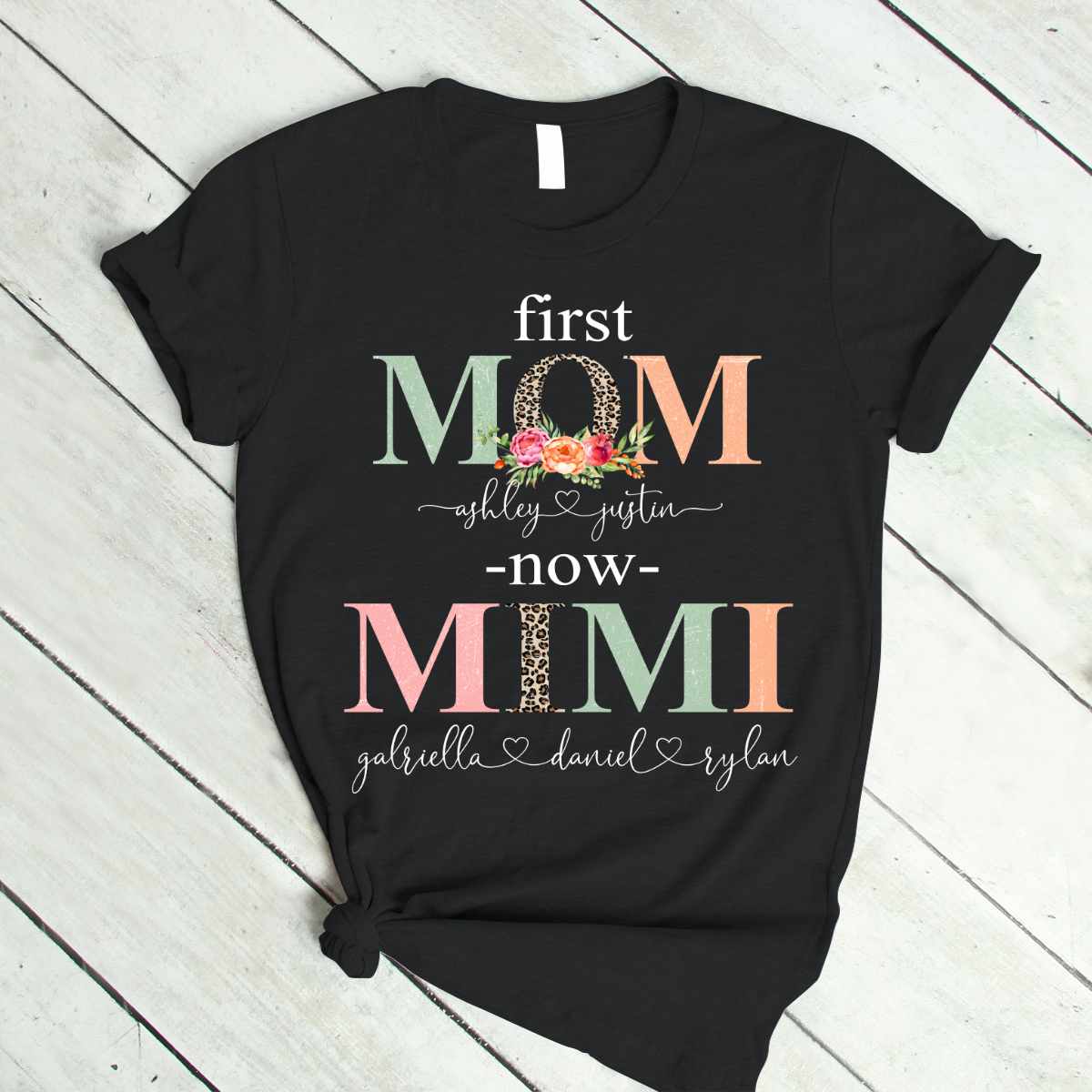 Personalized First Mom Now Grandma With Kids And Grandkids T-Shirt