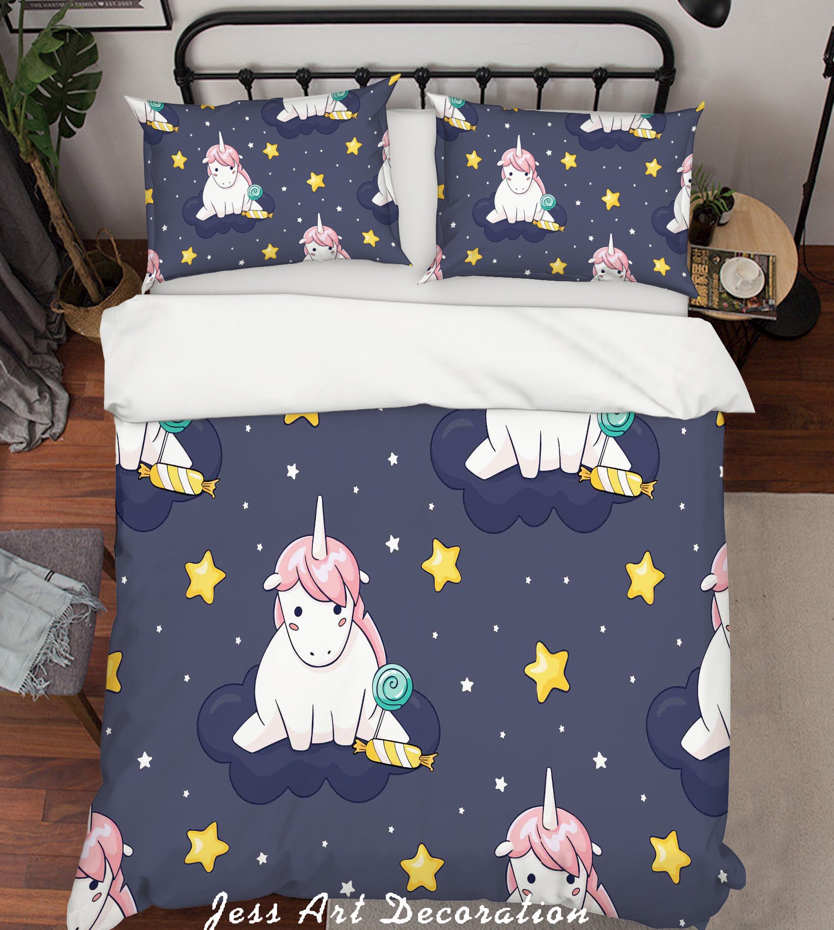 3D Black Unicorn Star Quilt Cover Set Bedding Set Pillowcases 32