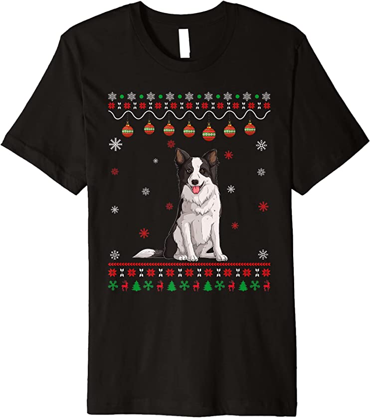 Border Collie Dog Ugly Xmas Design Matching Ugly Christmas Premium T-Shirt